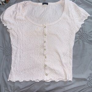 Brandy Melville Cream Button-Up Short Sleeve Top